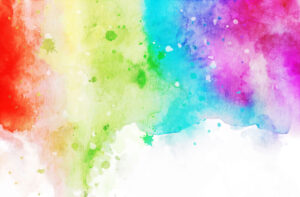 Abstrakte, regenbogenfarbene Aquarelllasur mit Farbspritzern, die Insights MDI®-Erfahrungen veranschaulicht.